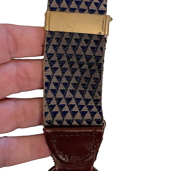 UNBRANDED Tan/Blue Geometric Pattern Textile and Leather Button On Suspenders - Picture 7 of 8